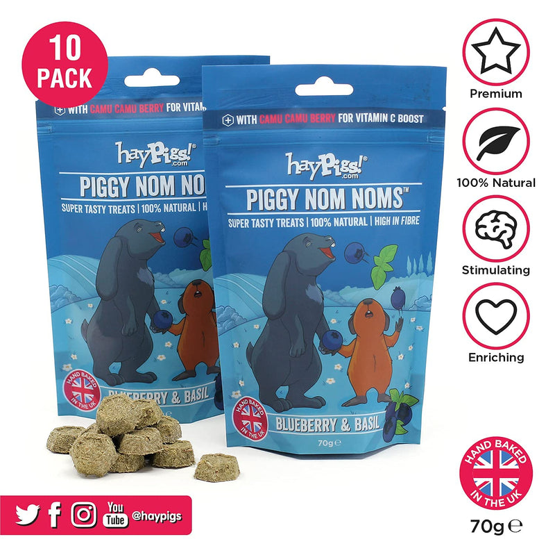 HayPigs Piggy Nom Noms 10 x 70g Blueberry and Basil Natural Guinea Pig Treats with Guinea Pig Vitamin C - Also Perfect for Rabbit Treats 10 x Blueberry & Basil - PawsPlanet Australia