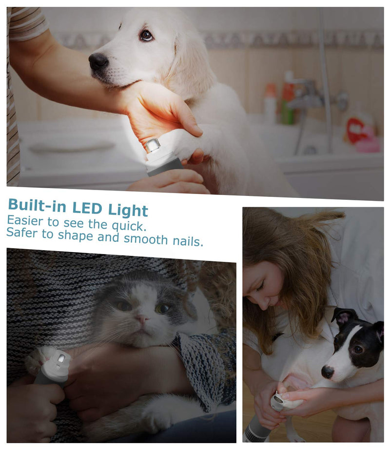 [Australia] - Mersuii Dog Nail Grinder with LED Light, Upgraded Pet Nail Trimmer with Quiet Low Noise 20 Hours Long Working Time Stepless Speed Regulation for Large Medium Small Dogs and Cats 