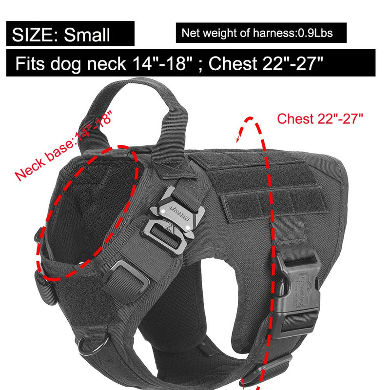 ICEFANG Tactical Dog Harness with 2X Metal Buckle,Working Dog MOLLE Vest with Handle,No Pulling Front Leash Clip,Hook and Loop for Dog Patch (S (22"-27" Girth), Black) S (Neck:14"-18" ; Chest:22"-27" ) - PawsPlanet Australia