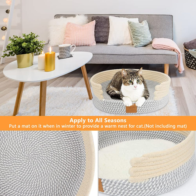 Globalsotre Cotton Thread Woven Cat Bed, Big Round Cat Woven Basket Bed, Cat Scratching Bed, Cat Rope Bed Nest for Sunmmer and Winter, Durable Pet Bed Basket, Cat Beds for Indoor Cats and Small Dogs - PawsPlanet Australia