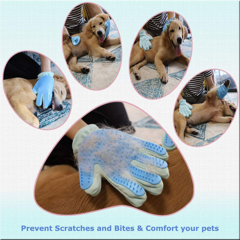 Hesiry Pet Grooming Gloves Hair Removal for Cats Dogs, Double-Sided Used to Pet’s Deshedding、Bathe、Tickle and Stroke blue - PawsPlanet Australia