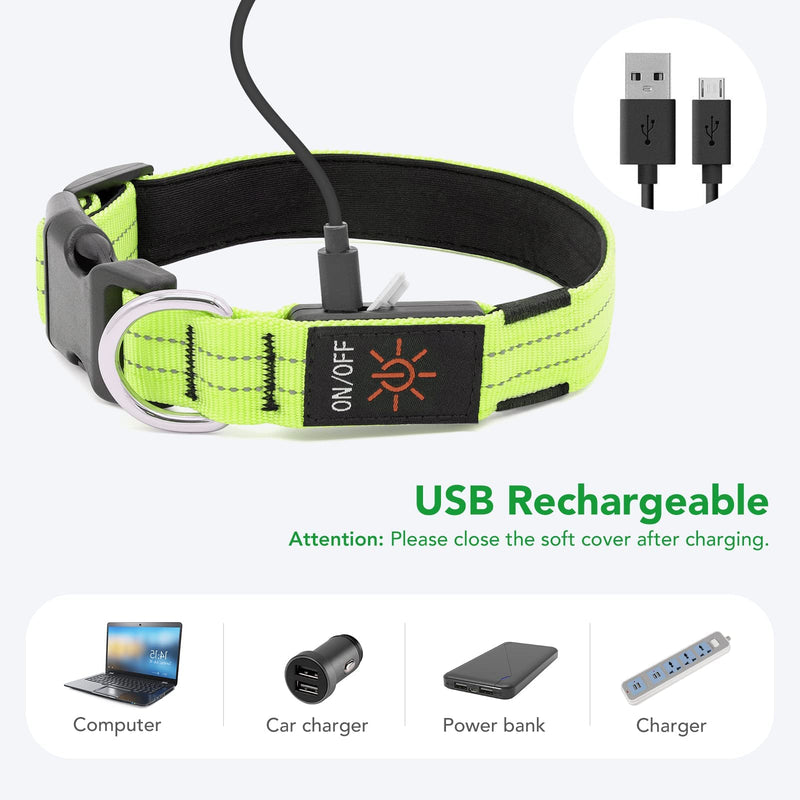 Visinite Rechargeable Dog Light Collar, Fully Adjustable, Waterproof LED Dog Light Collar Made of Neoprene, Glow in the Dark Dog Collar Luminous for Medium Large Dogs Walking at Night L Single LED Light Bulbs - Blue - PawsPlanet Australia