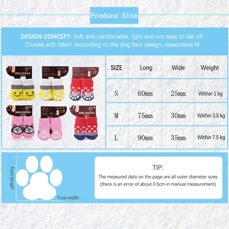 Elinala Dog Socks, Pet Socks, 12PCS Anti-Skid Protection Cat and Dog Rubber Socks for Indoor Wear and Traction Control, Suitable for Small and Large Pets (S Random Pattern) S - PawsPlanet Australia