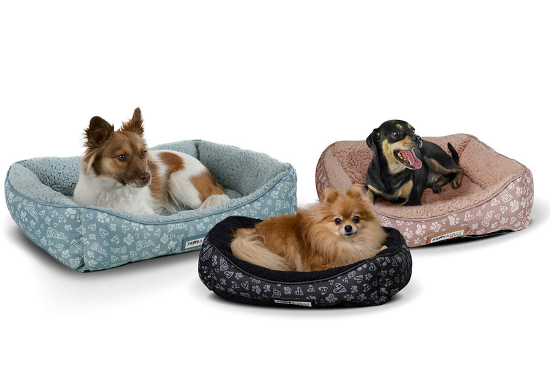 [Australia] - Paws & Pals Dog Bed for Pets & Cats - Printed Lounger with Self Warming Cozy Inner Cushion for Home, Crate & Travel - Large, Beige 