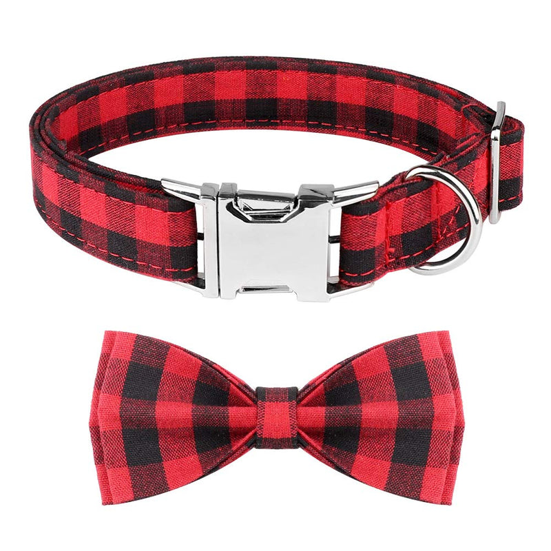 [Australia] - Mtliepte Plaid Dog Cat Collar Bowtie Heavy Metal Buckles Soft Comfy Adjustable Collar 3 Sizes S Red Plaid 