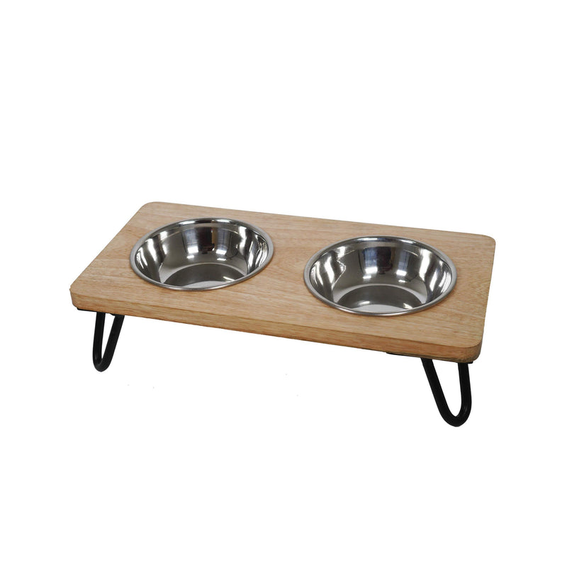 Rosewood Raised dog bowl for small and medium dogs and cats with a sturdy elevated stand and two stainless steel water and food bowls, Medium - PawsPlanet Australia