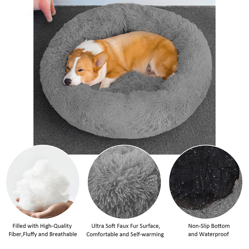 Calming Donut Dog and Cat Bed, Comfortable and Soft Plush Puppy Kitten Cuddler Bed, Indoor Washable Round Anti-Anxiety Pet Bed Cushion for Small Medium Dogs and Cats X-Small(20"x20") Dark Grey - PawsPlanet Australia