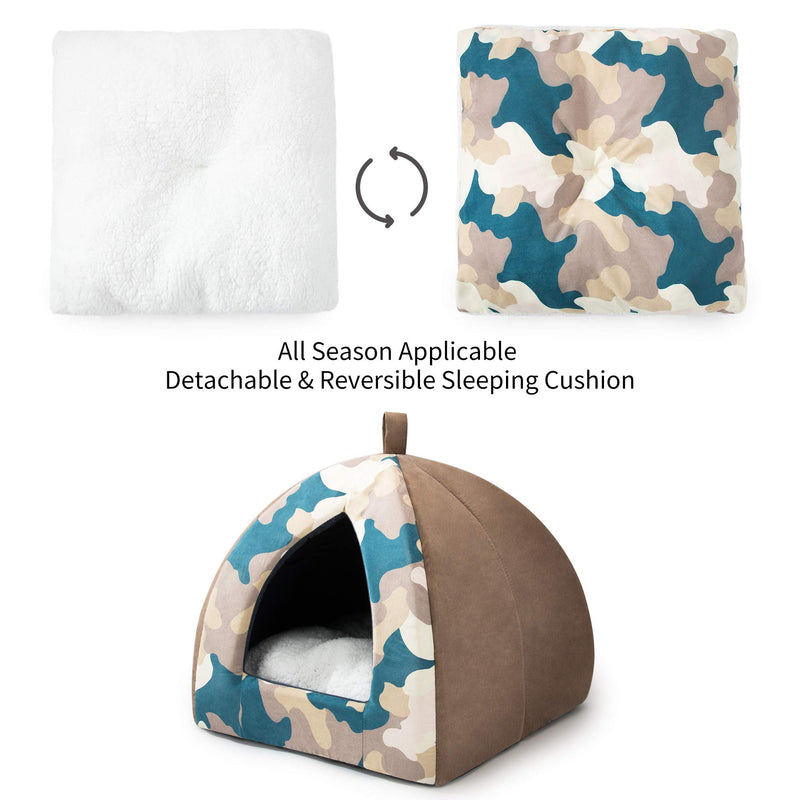 HIPIPET Kitten Bed Cat Cave Bed for Cats & Dogs, 16 Inches Kitty Bed Hut with Removable Washable Cushioned Pillow, Indoor Pet Cat Condos Camouflage - PawsPlanet Australia