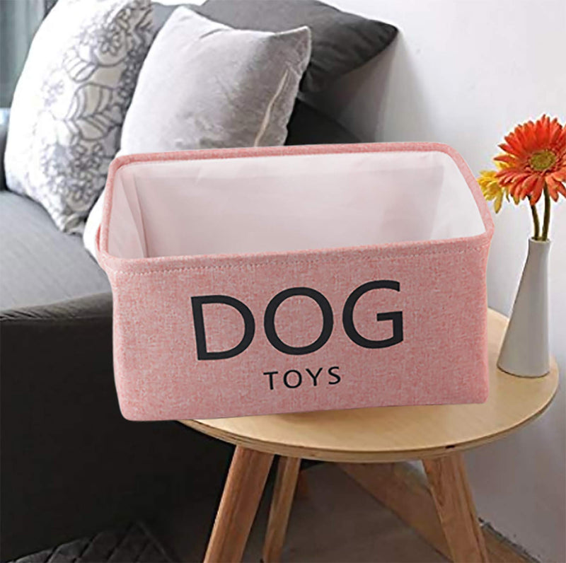 Brabtod Canvas Pet Toy and Accessory Storage Bin with Handles, Organizer Storage Basket for Pet Toys, Blankets, Leashes and Embroidered DOG TOYS-Pink-dog Pink-dog - PawsPlanet Australia