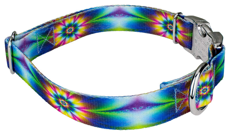 [Australia] - Country Brook Petz - Premium Dog Collar - Groovy Collection Large, 1 Inch Wide Tie Dye Flowers 