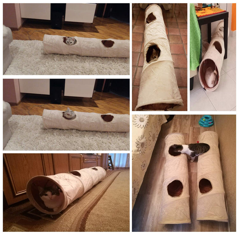 LeerKing Cat Pet Tunnel Toy Suede Collapsible Tunnels with 2 Holes and Suspended Ball for Small Pet Animal, 10 * 47 Inches - PawsPlanet Australia