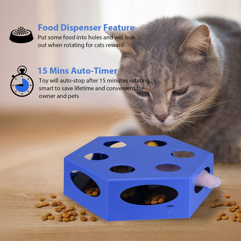 [Australia] - YUEJING Cat Toy Electric Upgrade, Interactive Cat Toys for Indoor Cats with Rotating Worm Teaser and Catnip Ball, Automatic Kitten Toy Low Noise (15 Min Auto Off Timer, Battery Included) Auto-time Cat Toy Blue 