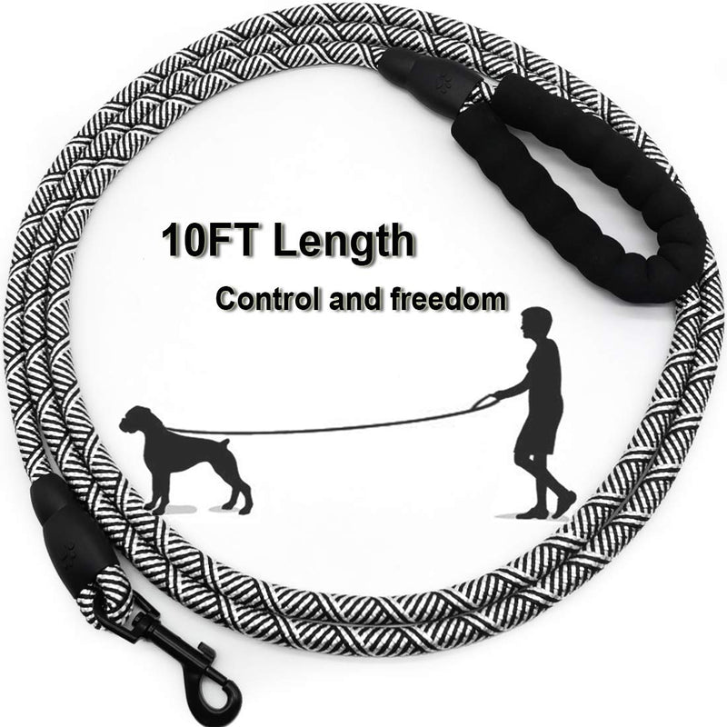 [Australia] - Mycicy 10 FT Rope Dog Leash with Comfortable Padded Handle, Strong Dog Leash for Small Medium and Large Dogs Walking Training Hiking 1/2" x 10ft Black 