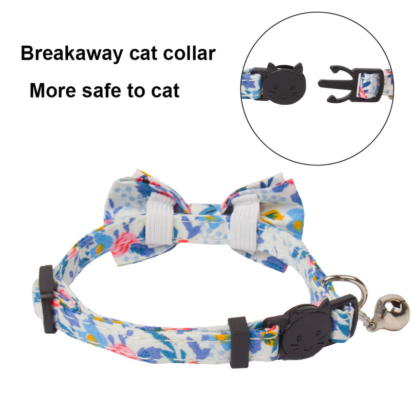 ADOGGYGO Breakaway Cat Collar with Bow Tie Bandana, Kitten Collar with Removable Bowtie Bandana Cute Flower Pattern Cat Bowtie Bandana Collar for Cat Puppy Blue - PawsPlanet Australia