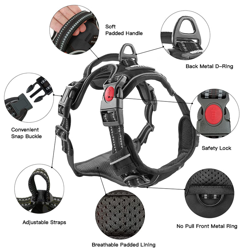 Arkham Pet No Pull Dog Harness for Multiple Breeds（S,M,L,XL, Escape Proof Soft Padded Pet Harness with 2 Leash Clips, Adjustable Reflective Vest Harness with Easy Control Handle Small Black - PawsPlanet Australia