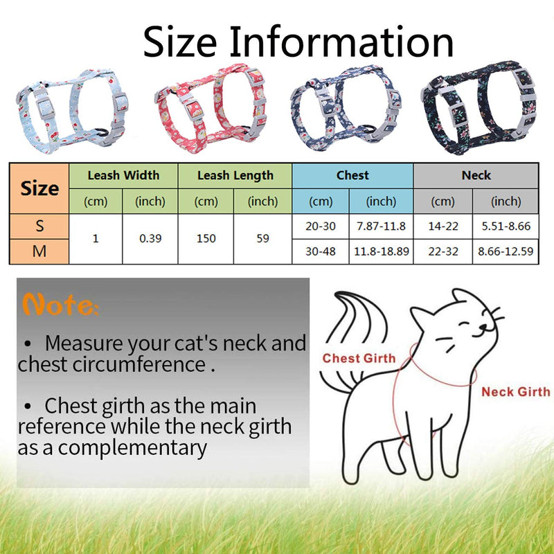 Tineer Escape-proof Cat Harness with Leash Set,Stylish Printed Pet Kitten Chest Strap Vest Harnesses Adjustable for Small Medium Cat Rabbit Guinea Pigs Walking (S:Chest:20-30cm, Light Blue) S:Chest:20-30cm - PawsPlanet Australia