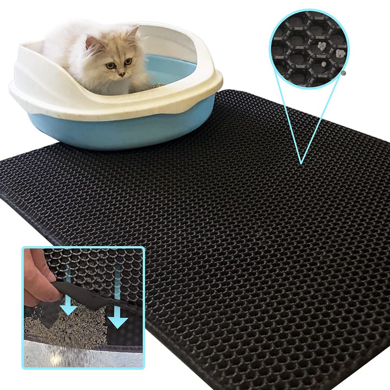 meedy Cat Litter Mat - Litter Box mat for Kitty,Large Size 29" X 24", Double-Layer Cellular Design, and Special Side Handle Design That is Easier to use black - PawsPlanet Australia
