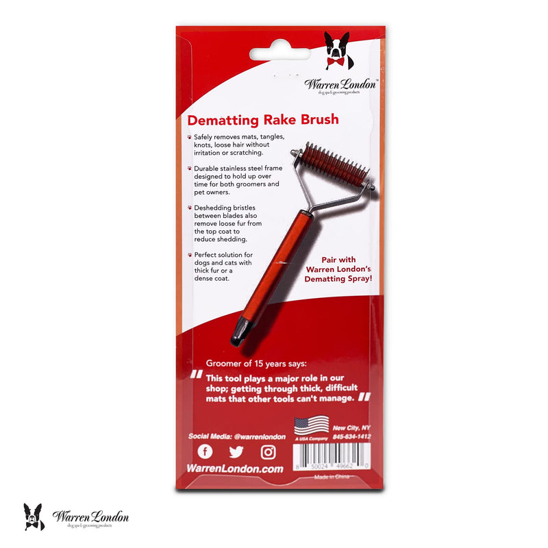 Warren London Dematting Rake Dog Brush for Dematting & Shedding | Premium Undercoat Rake for Dogs | Cat Brush for Long Haired Cats Deshedding Tool | Skin Friendly Rounded Edge Dematting Tool for Dogs | Ergonomic Handle - PawsPlanet Australia