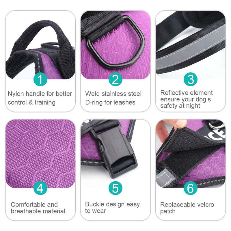 MUMUPET Service Dog Harness, No Pull Easy On and Off Pet Vest Harness, 3M Reflective Breathable & Easy Adjust Pet Halters with Nylon Handle - No More Tugging or Choking for Small Medium Large Dogs XS: Chest 13-18" (33-46cm) Purple - PawsPlanet Australia