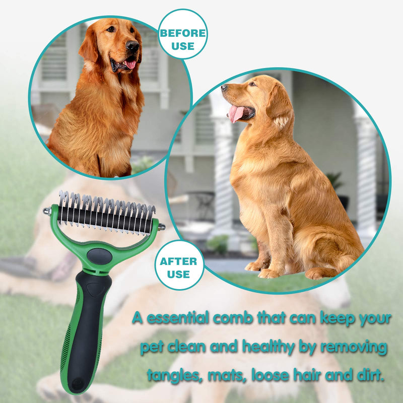 Kiloforest Pet Grooming Tools Brush for Dogs/Cats-2 Sided Shedding and Dematting Undercoat Rakes Combs Green - PawsPlanet Australia