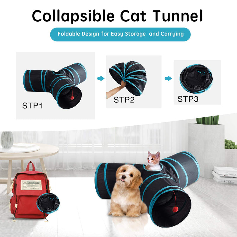 WESTERN HOME WH Cat Tunnels for Indoor cat, Pet Cat Tunnel Tube Cat Toys Collapsible, Cat Play Tent Interactive Toy Maze Cat House Bed with Balls for Cat Puppy Kitten Rabbit Black+Blue - PawsPlanet Australia