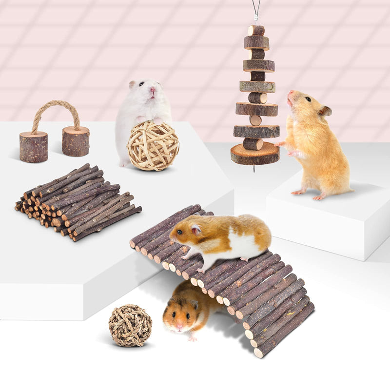 ERKOON 11 Pack Hamster Chew Toys, Small Animal Activity Toys Accessories Molar Teeth Care Natural Apple Wood Ladder Bell Roller for Dwarf Hamsters Rat Guinea Pigs Chinchillas Gerbils Bunnies - PawsPlanet Australia