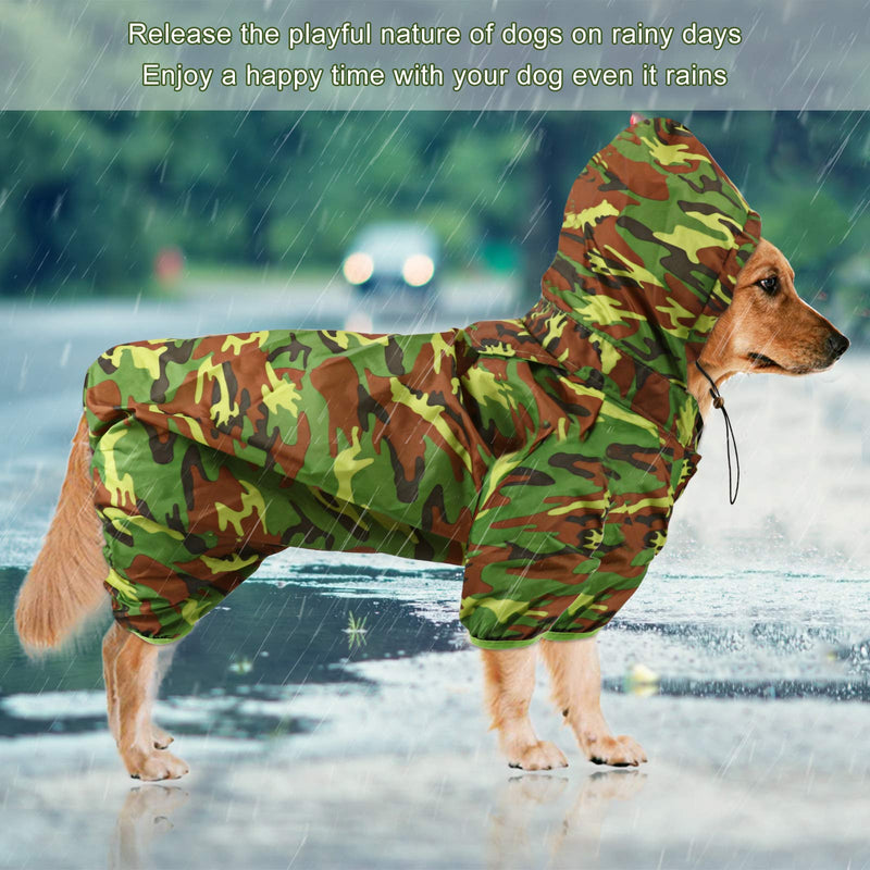 Idepet Dog Raincoat Waterproof Rain Jacket Dog Rain Poncho With Harness Hole Windproof Dog Coat Safety Rain Gear for Large Medium Small Puppy Dog Outdoor Walking Hiking (L, Camouflage Green) L - PawsPlanet Australia