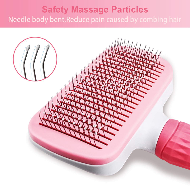 Self Cleaning Slicker Brush -Dog Brush & Cat Brush,Shedding Mats and Tangled Hair,Massages Particle,Improves Circulation.Brush for Shedding and Grooming Short to Long, Straight or Curly Haired Pet Pink - PawsPlanet Australia