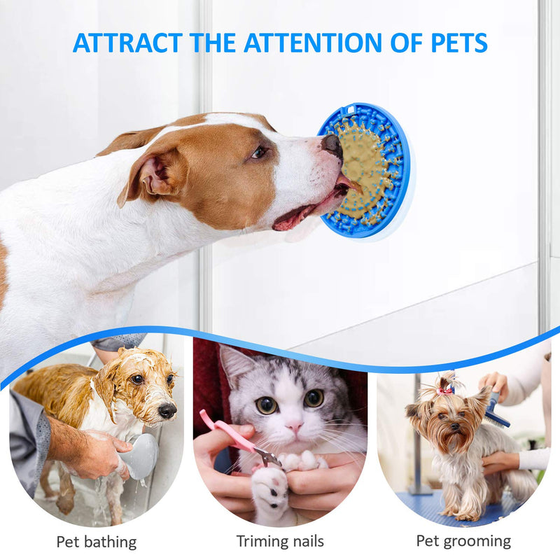 [Australia] - Dog Lick Pad 2Pcs, Slow Dispensing Treater Mat with 37 Strong Suctions to Wall, Dog Bath Distraction Device, Peanut Butter Lick Mat for Pet Bathing, Grooming and Dog Training Round with suction cup Blue & red B 