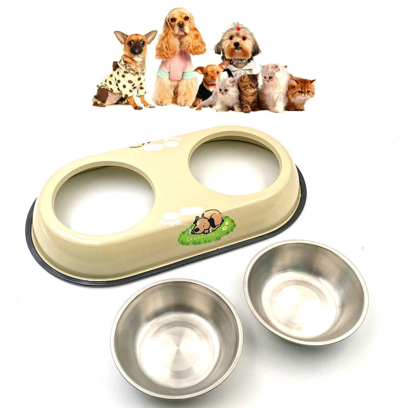 JZK Stainless steel small dog bowls set with metal holder stand, removable double bowls for small dog puppy and cat - PawsPlanet Australia