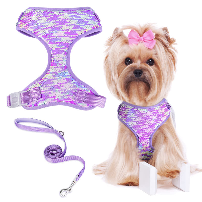 Bling Mermaid Dog Harness No Pull Breathable Puppy Cat Dog Vest Harnesses for Small Medium Large Dogs (Large(Chest:15-25"), Purple Harness and Leash) Large(Chest:15-25") - PawsPlanet Australia