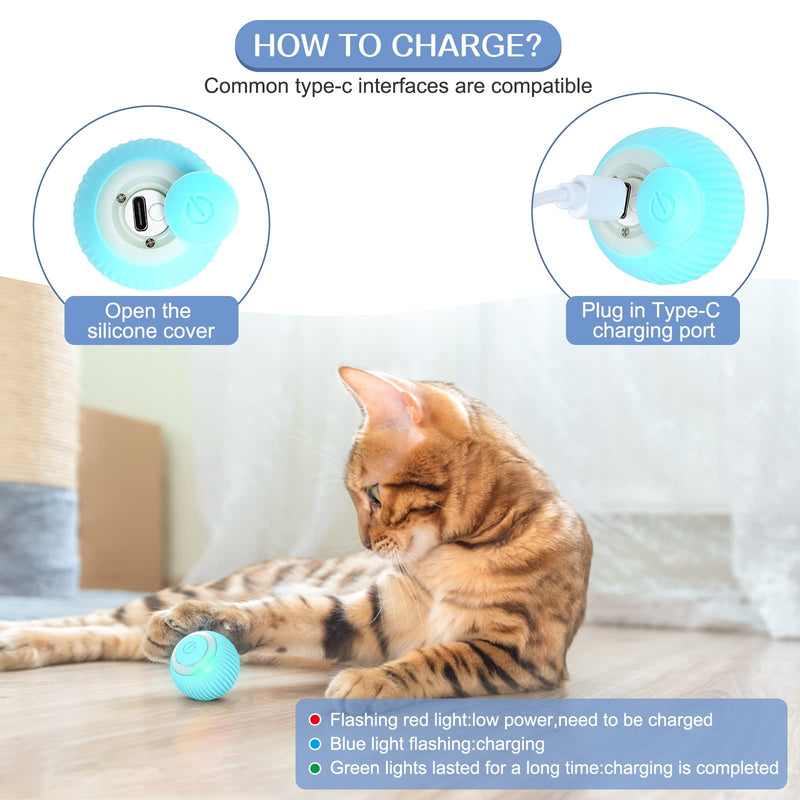 EXTFANS Cat Toy Electric Cat Ball with LED Light, Automatic 360 Degree Rollball Interactive Cat Toy with USB Rechargeable Interactive Cat Ball for Cats (Blue) - PawsPlanet Australia