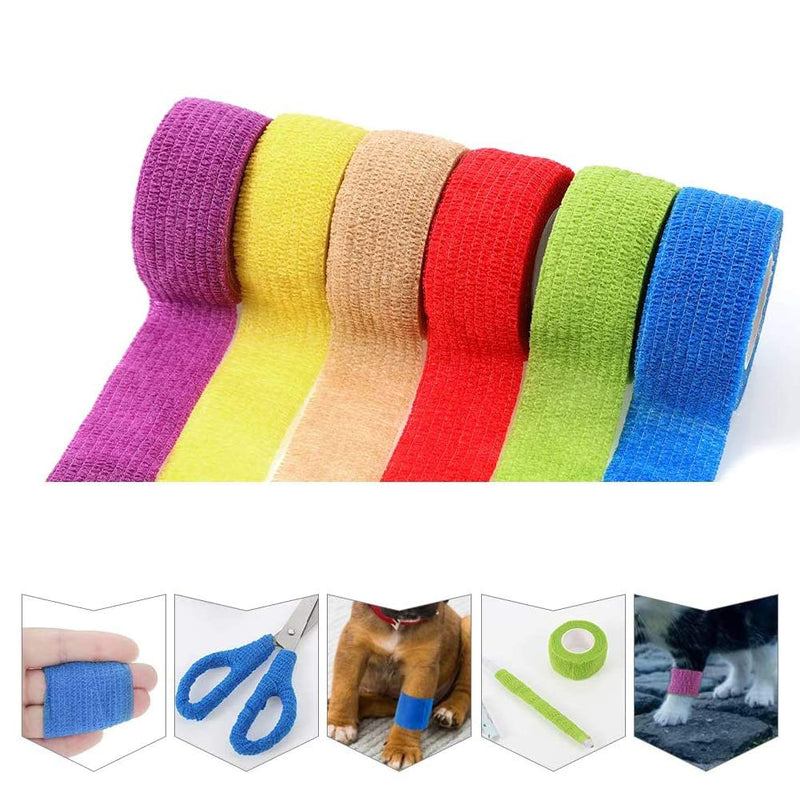 FHYT 8 Rolls Self Adhesive Cohesive Bandages Pet Vet Wrap Non-woven Elastic Sports Cohesive Support Bandage Water Repellent Breathable for Wrist Ankle Sprains Swelling 8 Colour - 5cm x 4.5m - PawsPlanet Australia