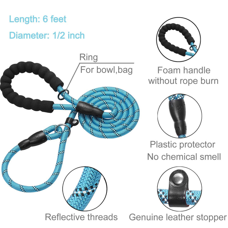 [Australia] - haapaw 2 Packs Slip Lead Dog Leash with Comfortable Padded Handle Reflective, Mountain Climbing Rope Dog Training Leashes for Large Medium Small Dogs(6 FT) slip leash 2-pack black+blue,6FT 