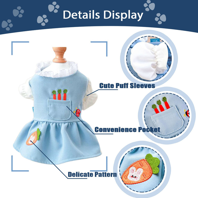 TENGZHI Dog Harness Dress with Leash Ring Rabbit Patch Lace Princess Puppy Dresses Skirt Cool Summer Pet Cat Dog Clothes for Small Dogs Girl Chihuahua Yorkie XS blue - PawsPlanet Australia