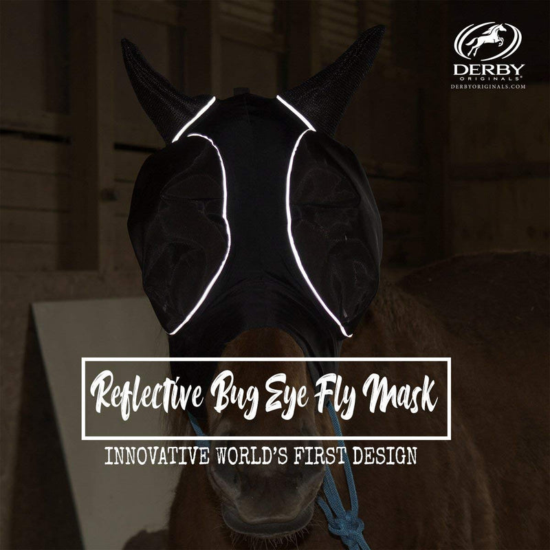 Derby Originals Reflective Bug Eye Lycra Fly Mask with One Year Warranty Black Small (Pony) - PawsPlanet Australia