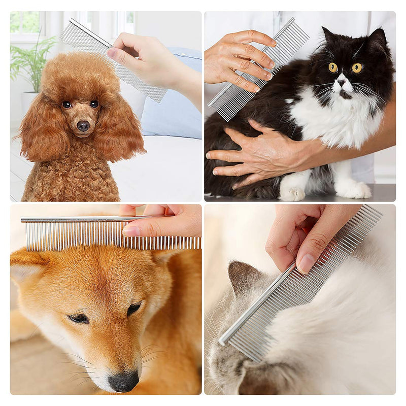 Dog Grooming Comb and Flea Comb, Stainless Steel Cat Brush Dog Comb, Pet Grooming Flea Comb Shedding Comb for Dogs, Cats, Horses and Rabbits with Medium or Long Hair, Dog Comb - PawsPlanet Australia