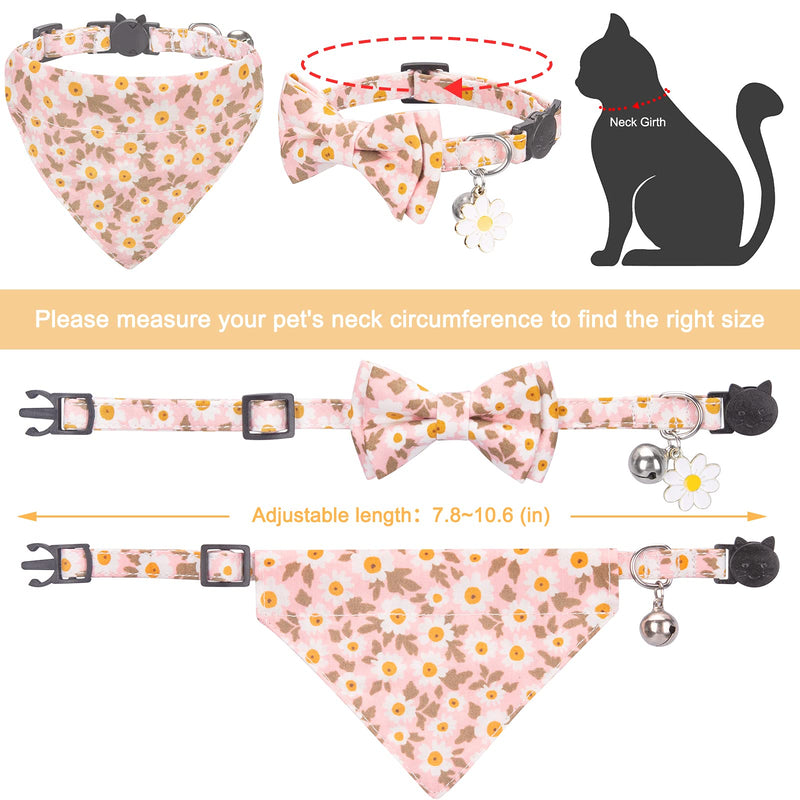 Cat Collars, Kitten Collar, Breakaway Cat Collar, Cat Collar with Bandana, Cat Collar with Bow Tie, Kitten Collar with Bell, Cat Collars for Girl Cats, Personalized Pink Flower Pet Cat Collar - PawsPlanet Australia