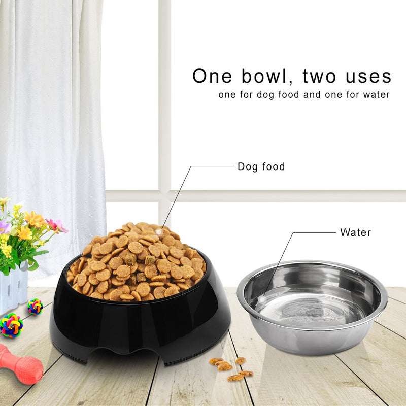 Zellar 2-in-1 Dog Food Bowls Large Pet Water Bowls Removable Stainless-Steel Bowl in Round Non-Skid Rubber Base Pet Bowls for Dogs and Cats, Black - PawsPlanet Australia