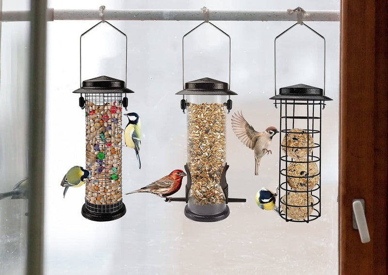 Urban Deco Metal Wild Birds Feeders Mesh Feeding Stations with Steel Hooks Hangers for Hanging Fat Balls Peanuts Sunflower Seeds for Outdoor Backyard Garden Weather Proof (Set of 3, Coffee) - PawsPlanet Australia