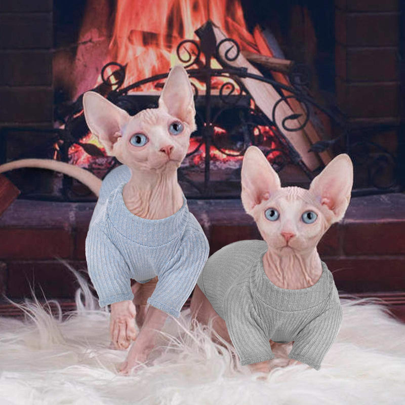 Hairless Cat Vest Turtleneck Breathable Adorable Cat Clothes Pullover Kitten T-Shirts with Sleeves Cat Pajama Jumpsuit for Sphynx, Cornish Rex, Devon Rex, Peterbalg XL(8.8-10lbs) Gray - PawsPlanet Australia