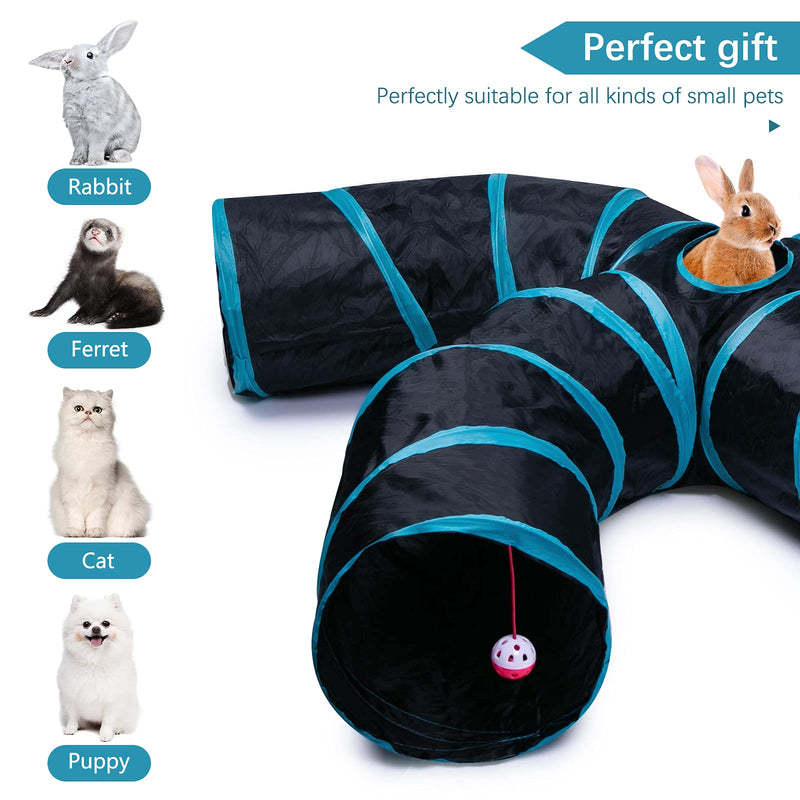 EGETOTA Cat Tunnel, 4 Way S Shape Collapsible Tube with Interactive Ball & Storage Bag, Pet Toys for Small Pets, Cat, Puppy, Kitty, Kitten, Rabbit (Black & Blue) Black & Blue - PawsPlanet Australia