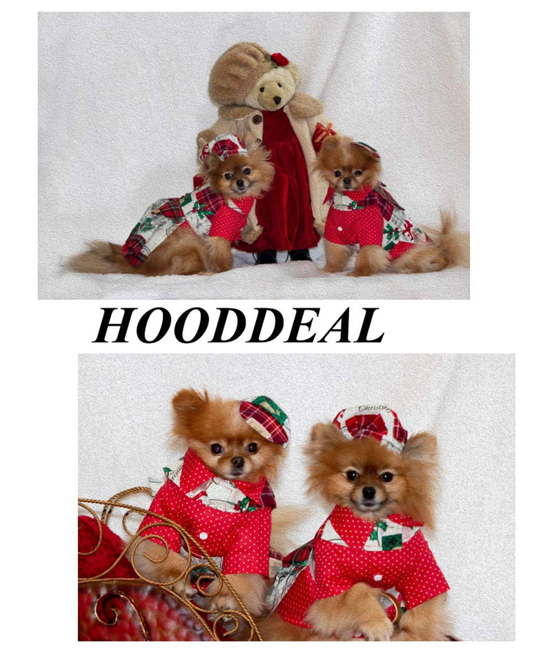 [Australia] - HOODDEAL Red Dog Shirt Polka dot Soft Casual Gentle Dog Western Shirt Dog Clothes Dog Cotton Shirt + Dog Wedding Tie Small 