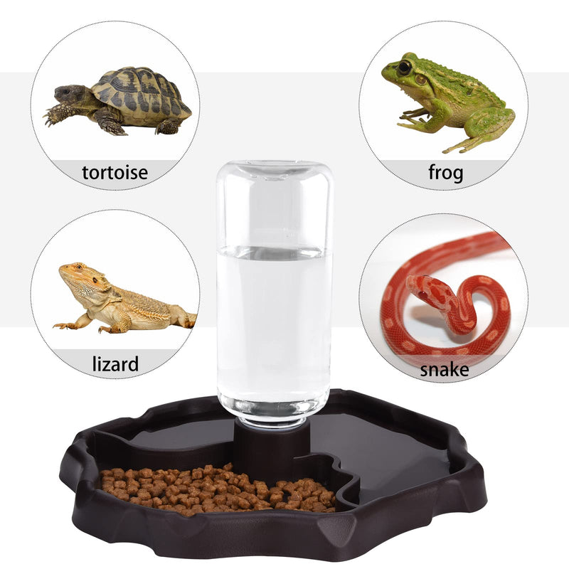 Furpaw Reptile Water Dish Tortoise Water Bowl, 2 in 1 Feeding Food and Water Bowl Automatic Feed Dispenser for Tortoise Spider Lizard Gecko - Brown - PawsPlanet Australia