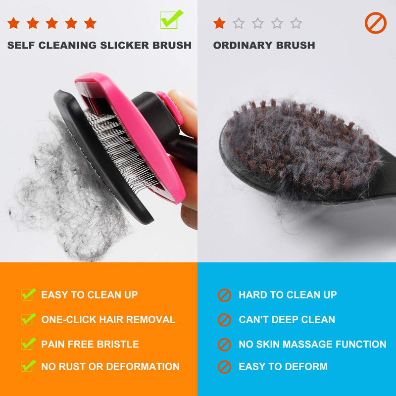 Cat Dog Grooming Brush Pet Comb Kit，Self Cleaning Slicker Dog Hair Brush For Shedding Pet Grooming Brush And Pet Comb For Long Short Hair - Removes Tangles Loose Hair And Undercoat Treatment self brush+comb - PawsPlanet Australia