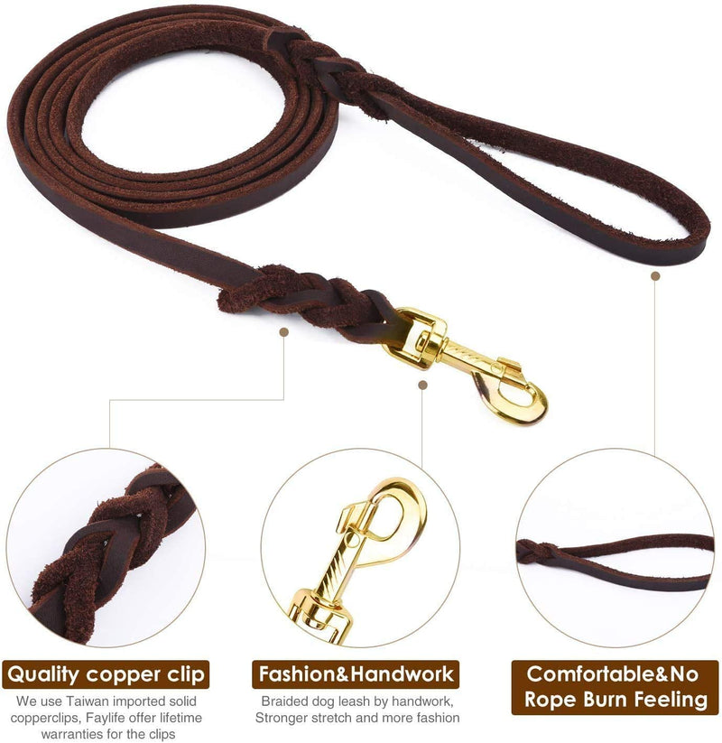 BIGLUFU Genuine Leather Dog Lead,7.5ft Handmade Training Pet Dog Lead-Strong and Soft Waterproof Leads for Dogs (Brown) 7.5ft - PawsPlanet Australia