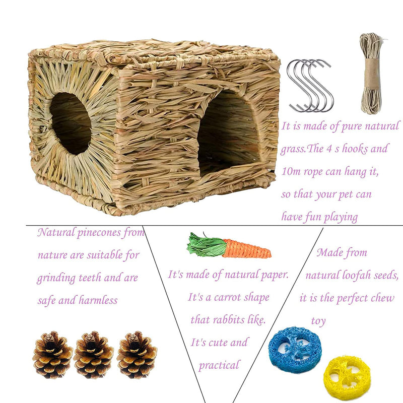 LLGLEU Rabbit Grass House-Hand Woven Edible Natural Grass Hideaway Comfortable Playhouse, Extra Large Grass House for Rabbits for Guinea Pigs Rabbits and Small Animals to Play,Sleep and Eat - PawsPlanet Australia