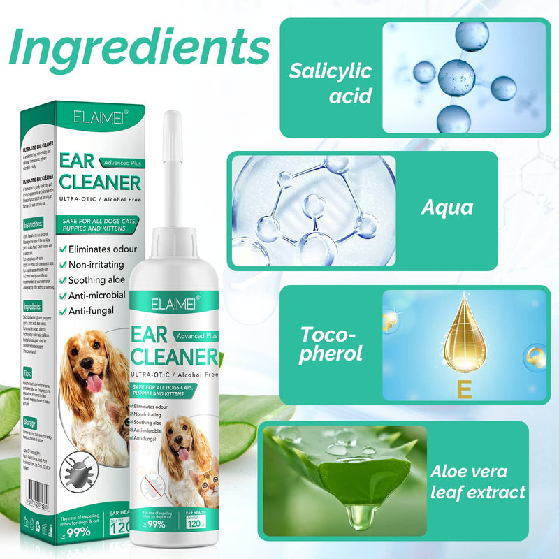 QLIGES ear cleaner for dogs, ear cleaner for dogs - extra for dogs and cats I for ear infections, itching and irritation, ear care, ear hygiene, healthy ears 120ml - PawsPlanet Australia