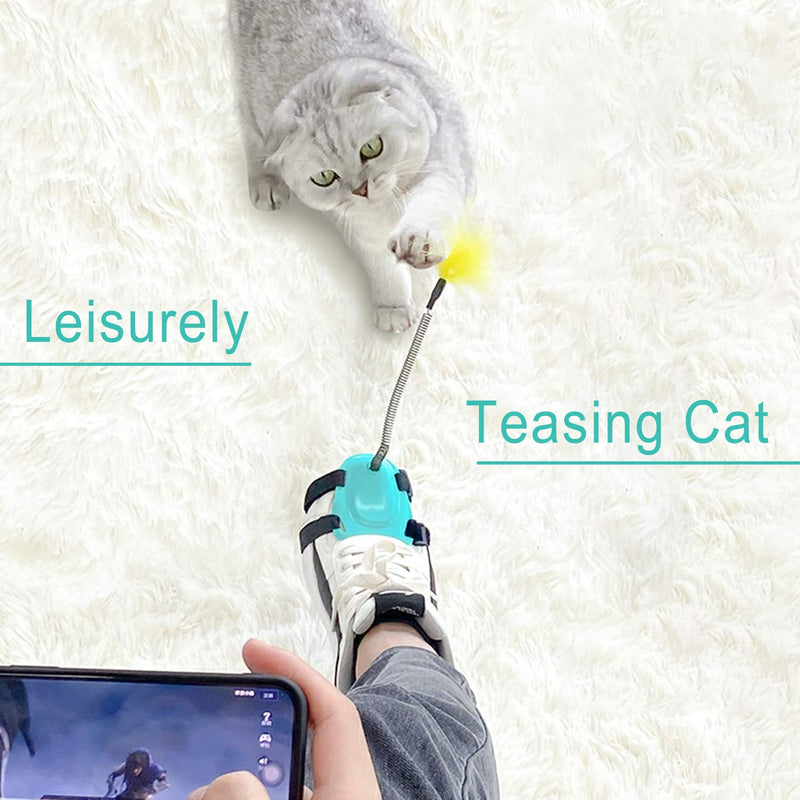 Cat Toys Cat Teaser Feather Wand, Kitten Toys Wand Feather Teaser Installed on Shoes, Free Hands Leisurely Interactive Cat Toy Adjustable Pet Toy for Cat Kitten Having Fun Exercise Playing (Green) Green - PawsPlanet Australia