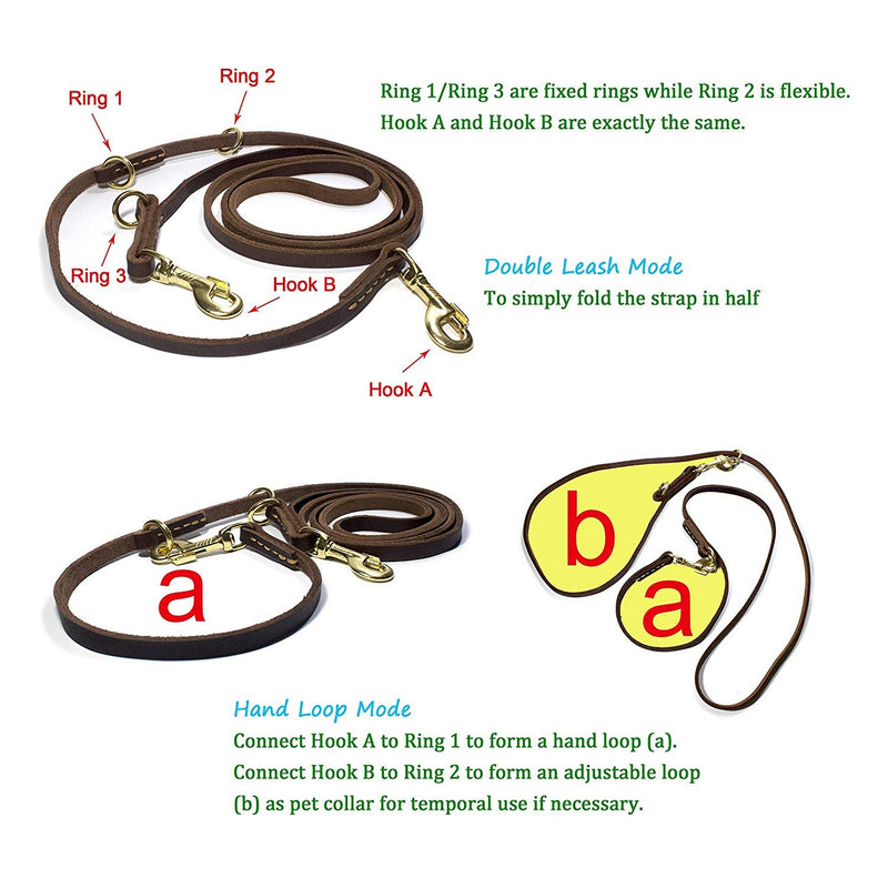 [Australia] - Hands Free Leash Multifunctional Dog Leash 8 Foot Leather Dog Leash for Medium & Small Dogs 